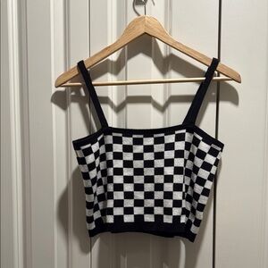 OAK + FORT Black and White Checkered Crop Top